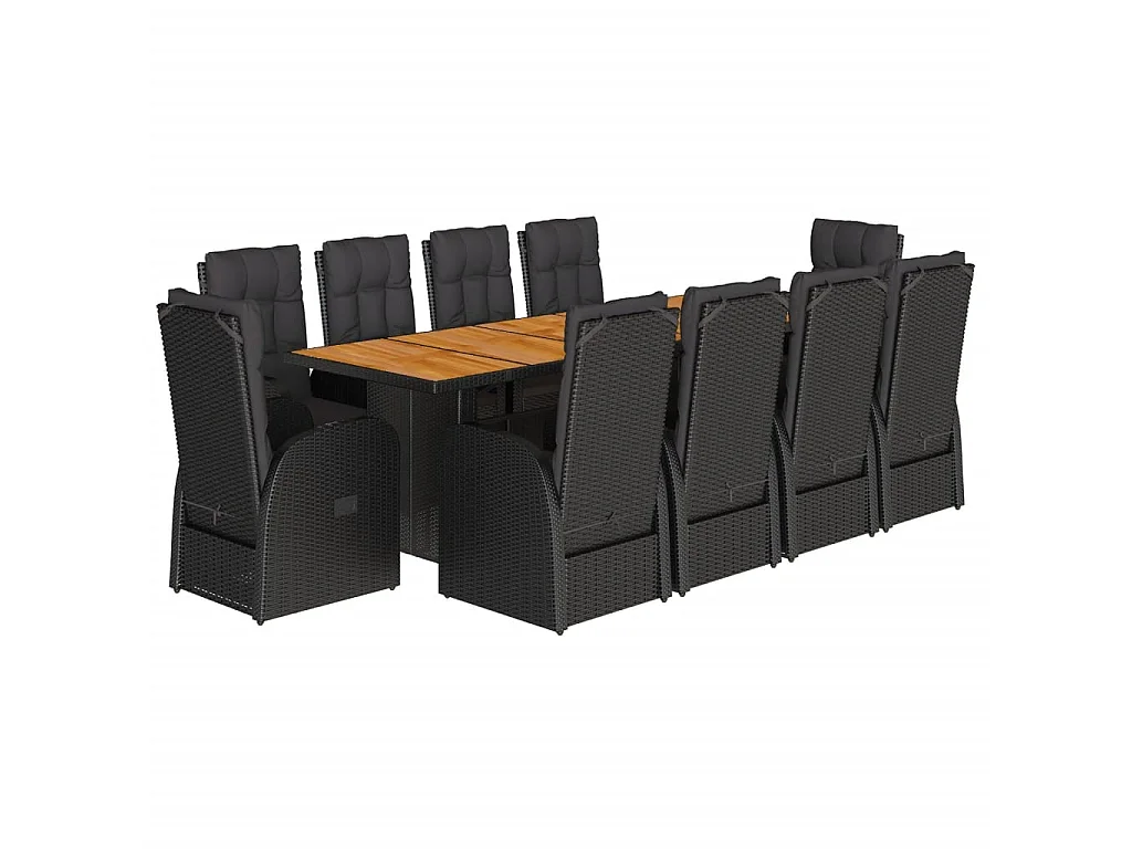 Set da Pranzo da Giardino 11 pz con Cuscini in Polyrattan Nero