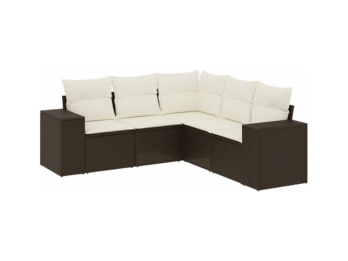 5-tlg. Garten-Sofagarnitur mit Kissen Braun Poly Rattan