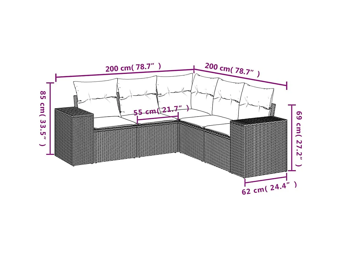 5-tlg. Garten-Sofagarnitur mit Kissen Braun Poly Rattan