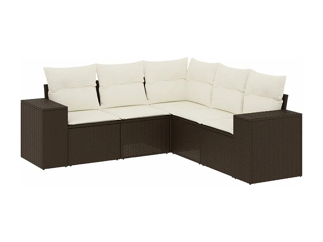 Salon de jardin avec coussins 5 pcs marron résine tressée