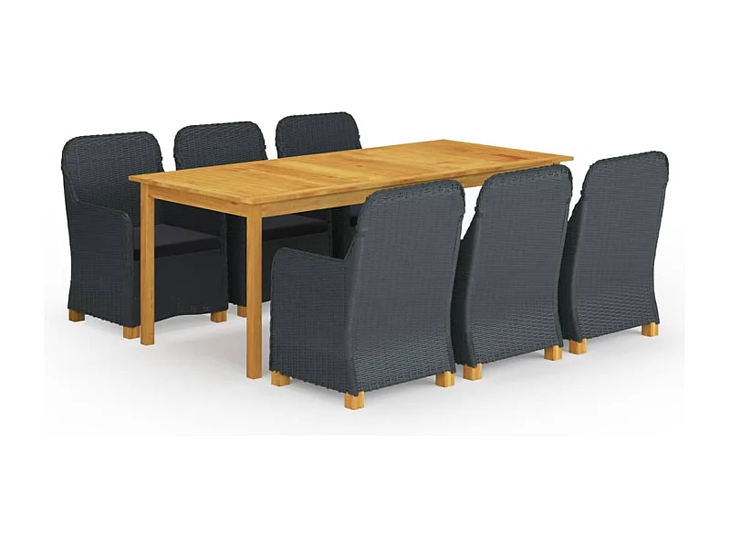 7 pcs conjunto de jantar para jardim cinzento-escuro