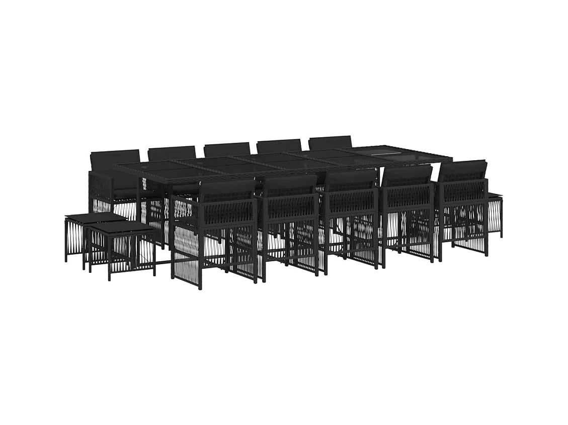 Set da Pranzo da Giardino 15 pz con Cuscini Nero in Polyrattan