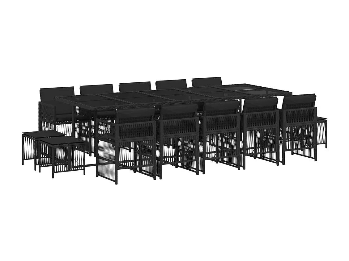 Ensemble à manger de jardin 15 pcs coussins noir résine tressée