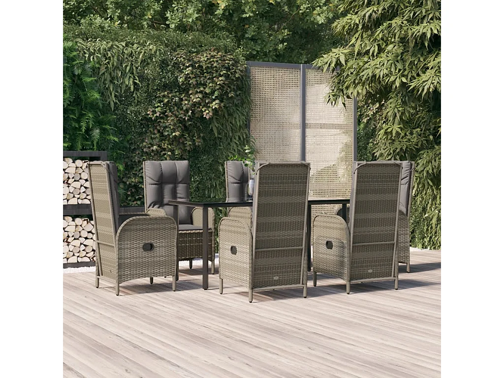 7-delige Tuinset met kussens poly rattan zwart en grijs