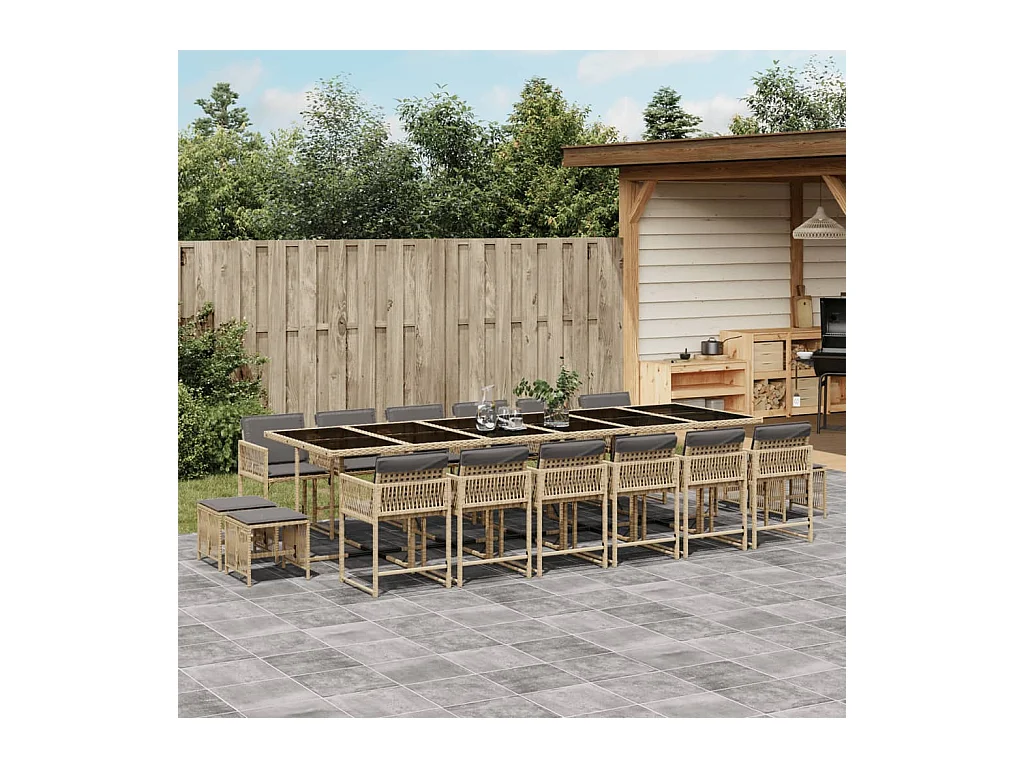 17-tlg. Garten-Essgruppe mit Kissen Beigemischung Poly Rattan