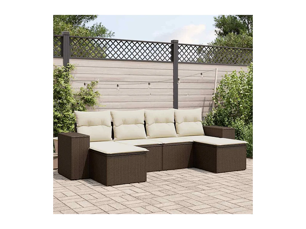 Salon de jardin avec coussins 6 pcs marron résine tressée