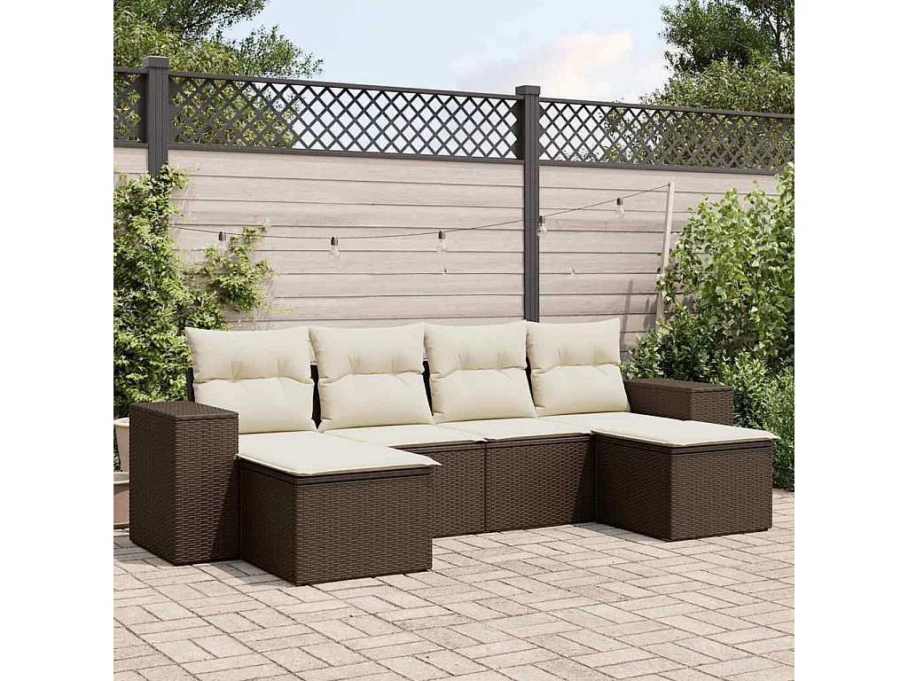 Salon de jardin avec coussins 6 pcs marron résine tressée
