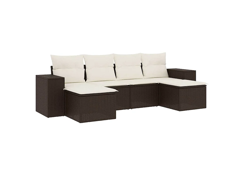 6-delige Loungeset met kussens poly rattan bruin