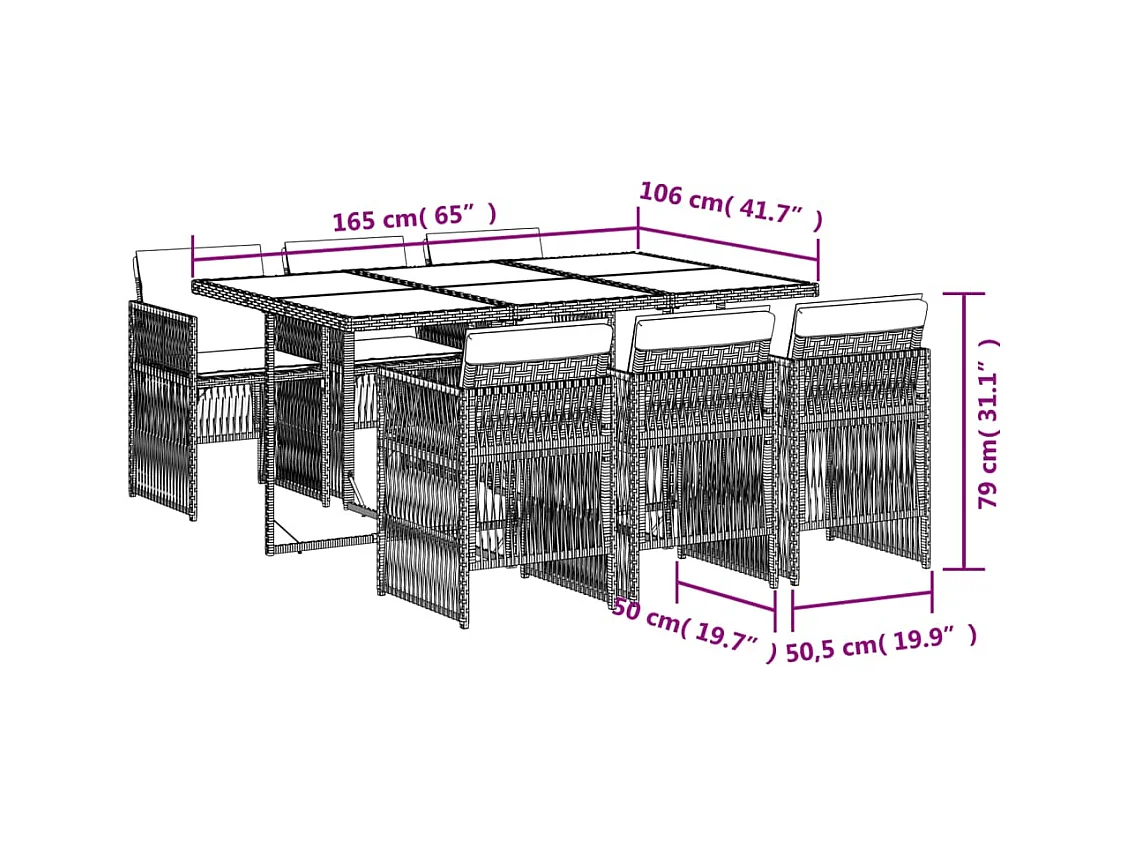 Ensemble à manger de jardin coussins 7pcs Noir Résine tressée