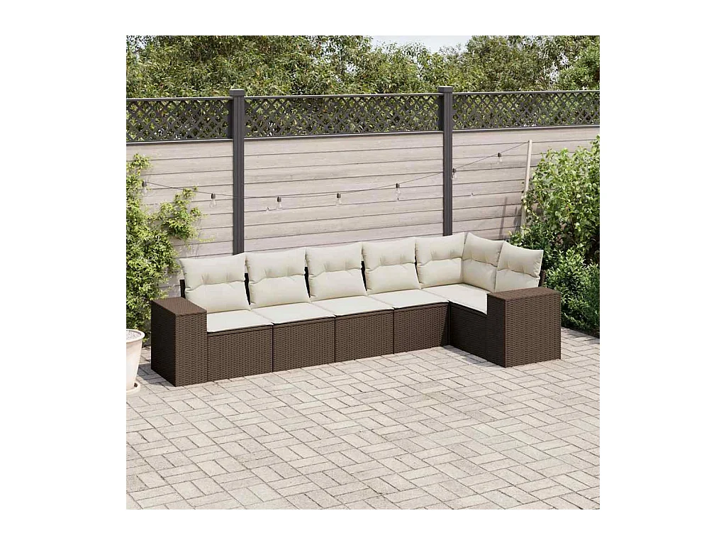 6-tlg. Garten-Sofagarnitur mit Kissen Braun Poly Rattan