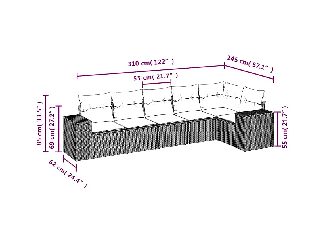 6-tlg. Garten-Sofagarnitur mit Kissen Braun Poly Rattan