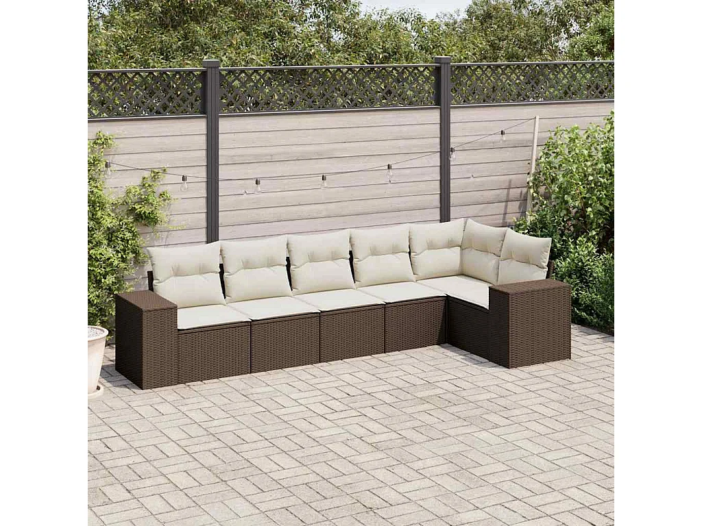 Salon de jardin avec coussins 6 pcs marron résine tressée