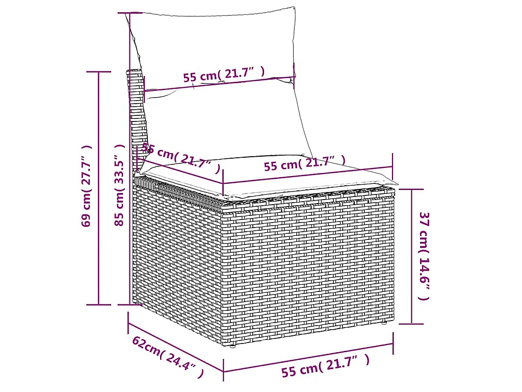 6-delige Loungeset met kussens poly rattan bruin