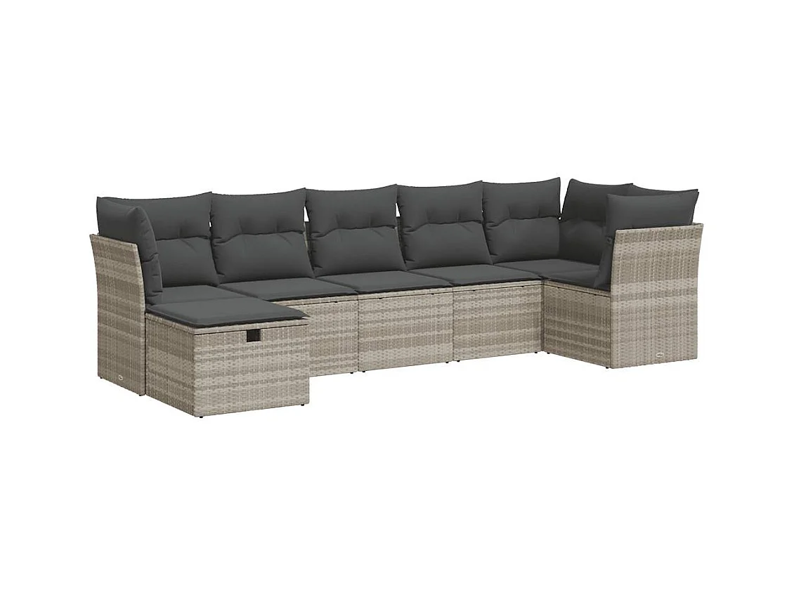 Salon de jardin avec coussins 7 pcs gris clair résine tressée
