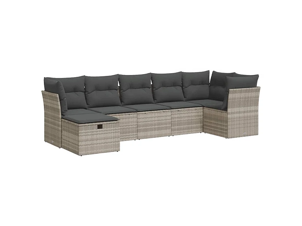 7-delige Loungeset met kussens poly rattan lichtgrijs