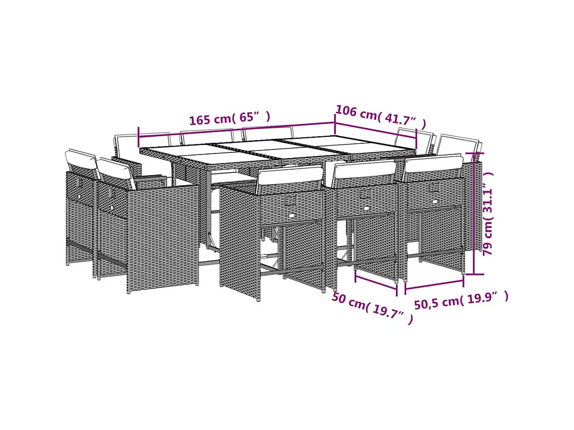 Ensemble à manger de jardin et coussins 11 pcs mélange beige