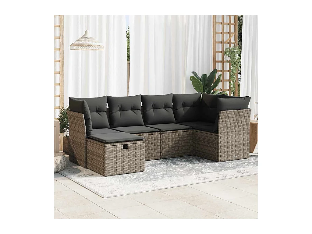 Salon de jardin 6 pcs avec coussins gris résine tressée