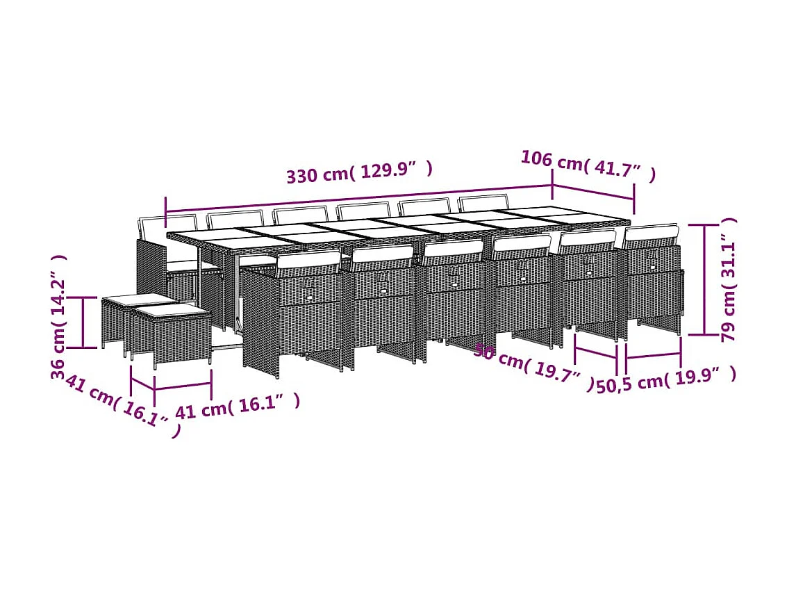 Set comedor de jardín 17 pzas con cojines ratán sintético beige
