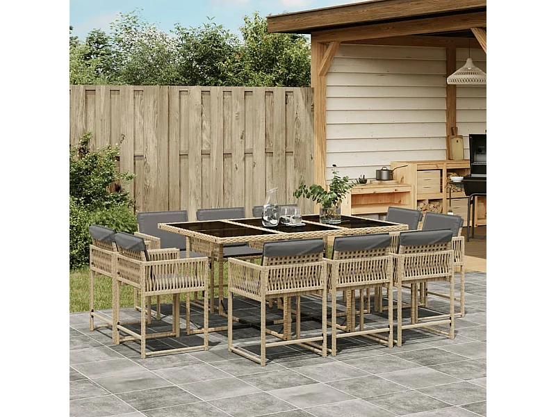 Ensemble à manger de jardin et coussins 11 pcs mélange beige