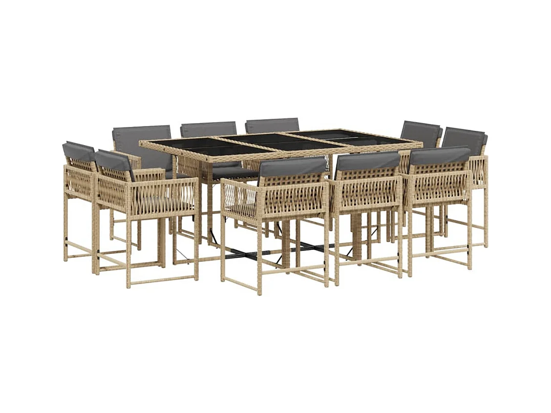 Ensemble à manger de jardin et coussins 11 pcs mélange beige