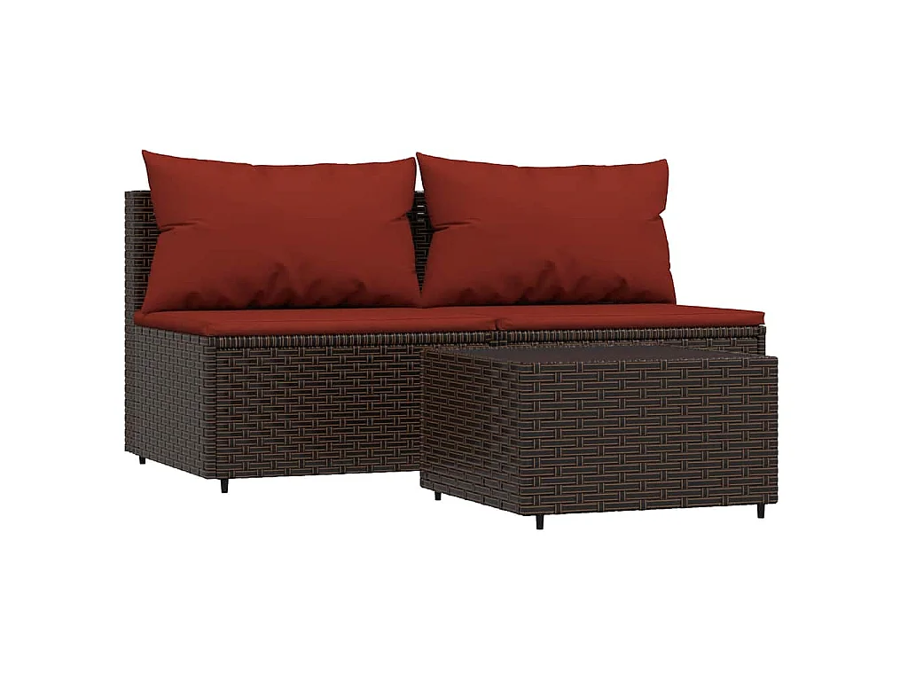 3-tlg. Garten-Lounge-Set mit Kissen Braun Poly Rattan