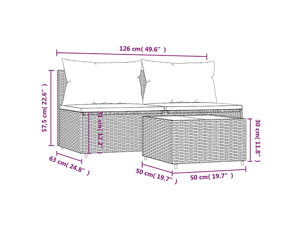 3-tlg. Garten-Lounge-Set mit Kissen Braun Poly Rattan