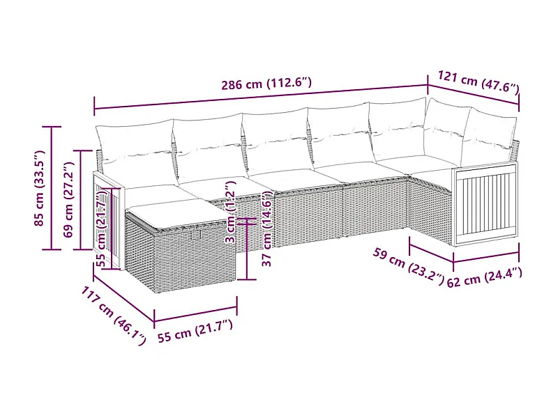 Set Divani da Giardino con Cuscini 7pz Nero Polyrattan