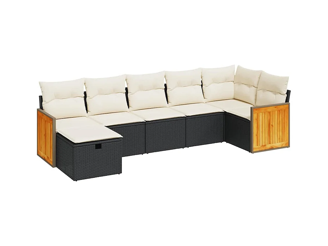 Salon de jardin 7 pcs avec coussins noir résine tressée