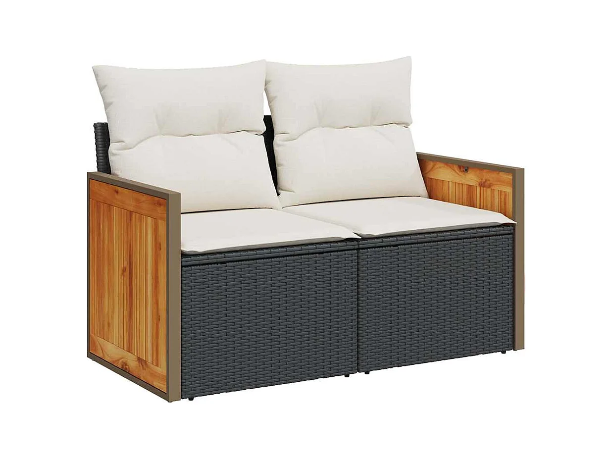 Salon de jardin 7 pcs avec coussins noir résine tressée