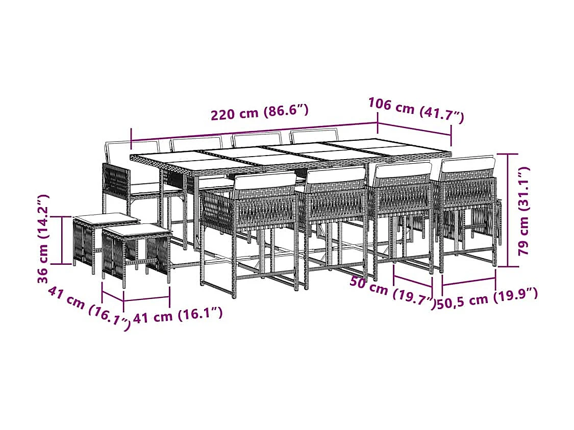 Ensemble à manger de jardin coussins 13 pcs mélange beige rotin
