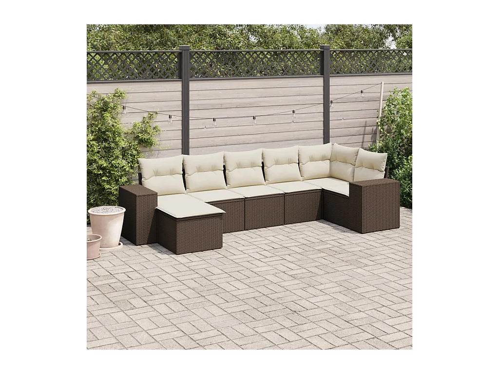 Salon de jardin avec coussins 7 pcs marron résine tressée