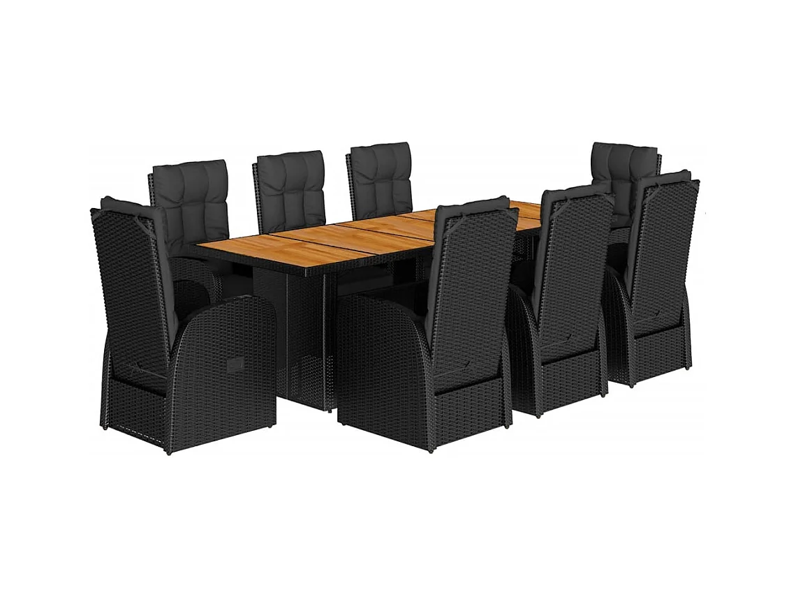 Ensemble à manger de jardin 9pcs coussins noir résine tressée