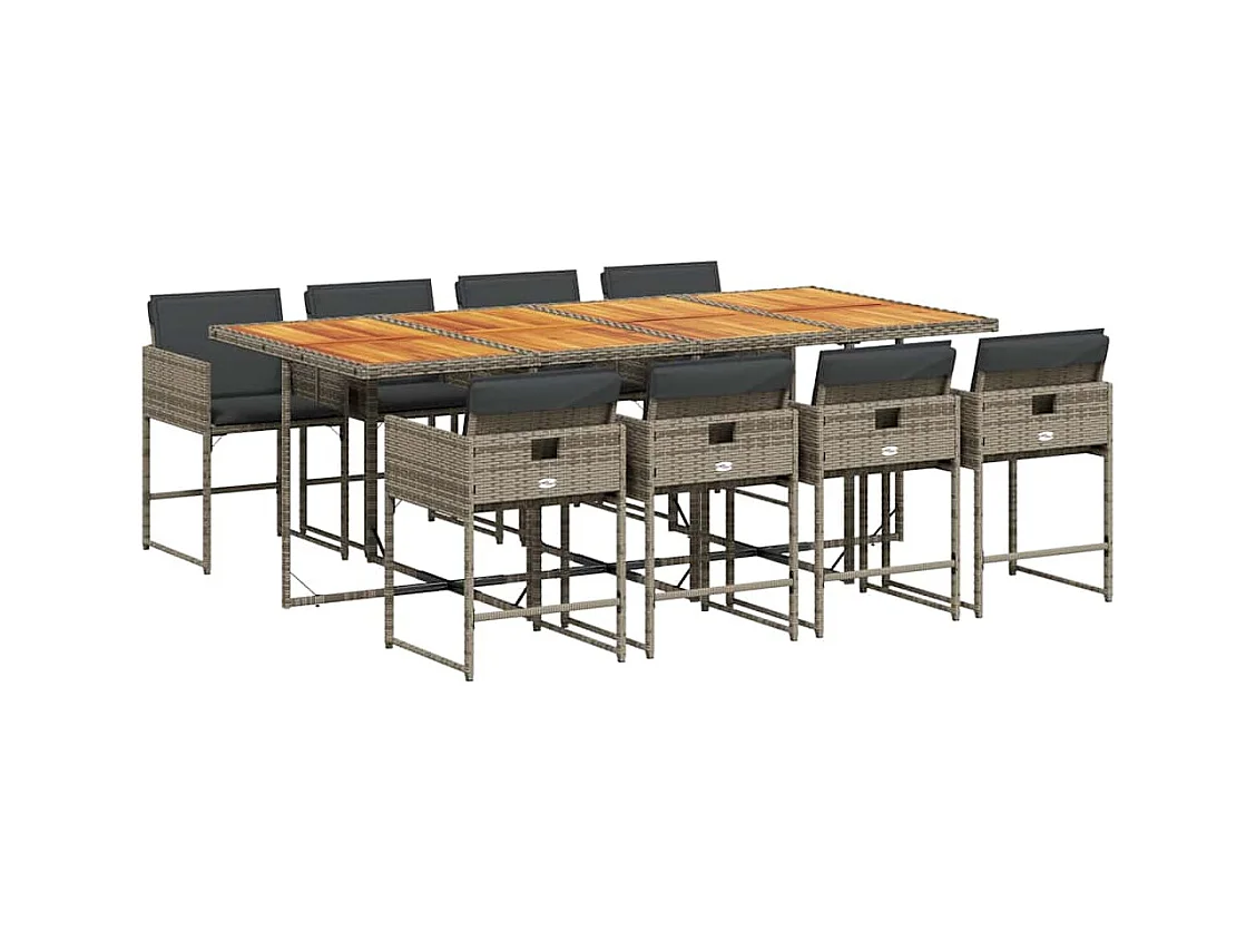 Ensemble à manger de jardin 9 pcs coussins gris résine tressée