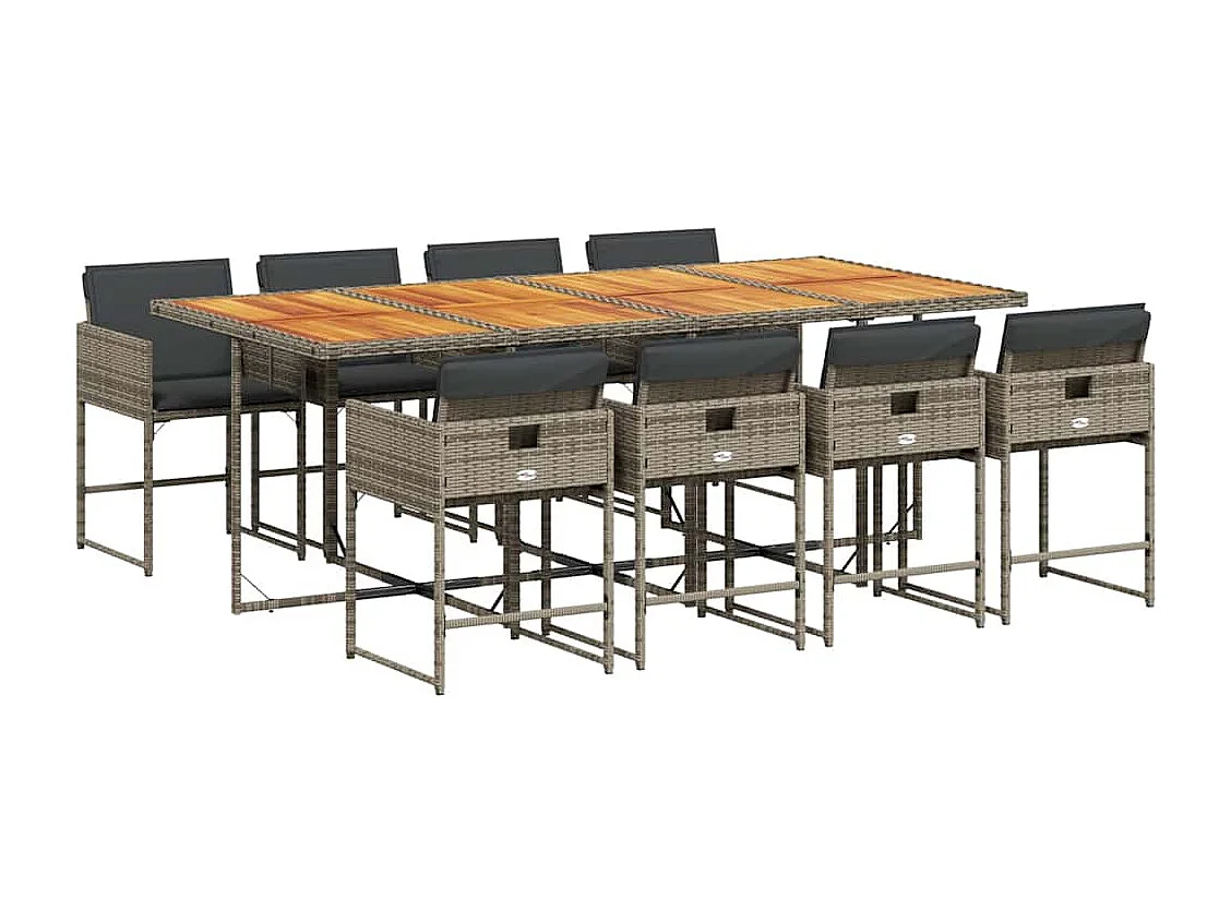 9-tlg. Garten-Essgruppe mit Kissen Grau Poly Rattan