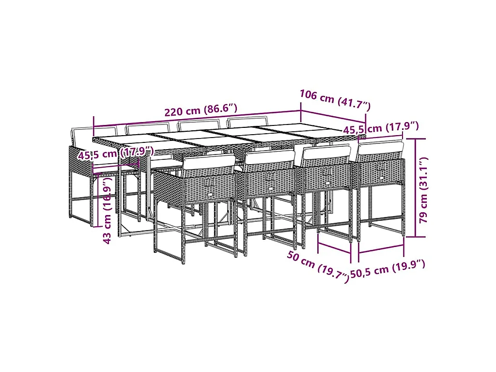 9-delige Tuinset met kussens poly rattan grijs