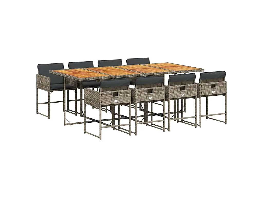 9-delige Tuinset met kussens poly rattan grijs