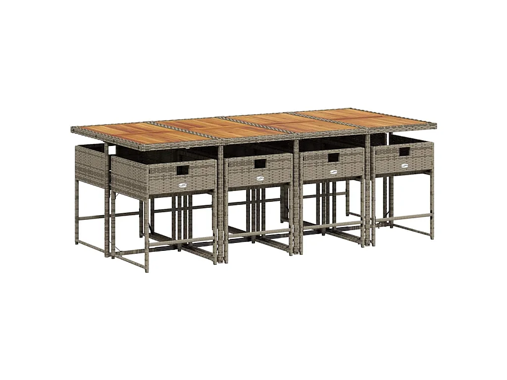 9-delige Tuinset met kussens poly rattan grijs