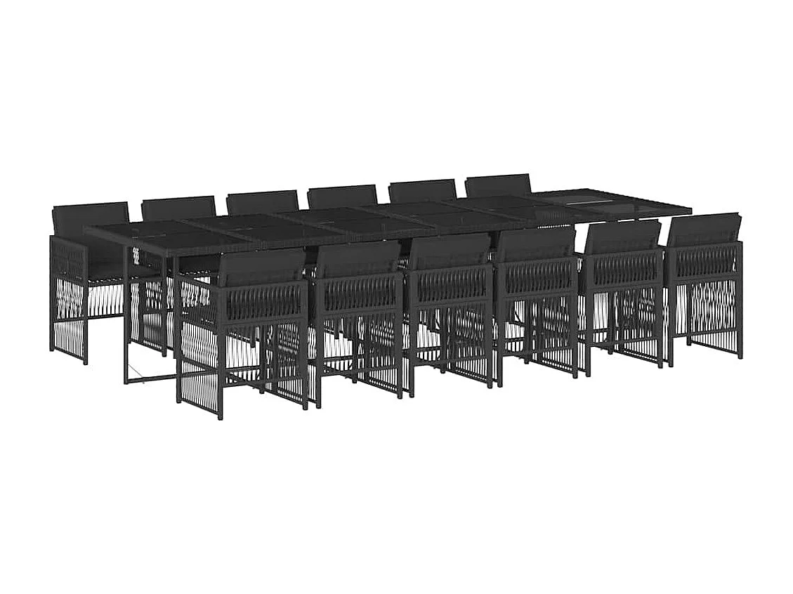 Set comedor de jardín con cojines 13 pzas ratán sintético negro