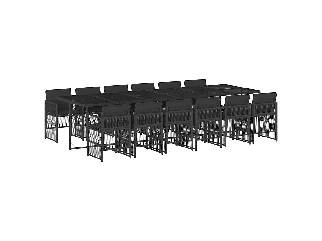 Ensemble à manger de jardin 13 pcs coussins noir résine tressée