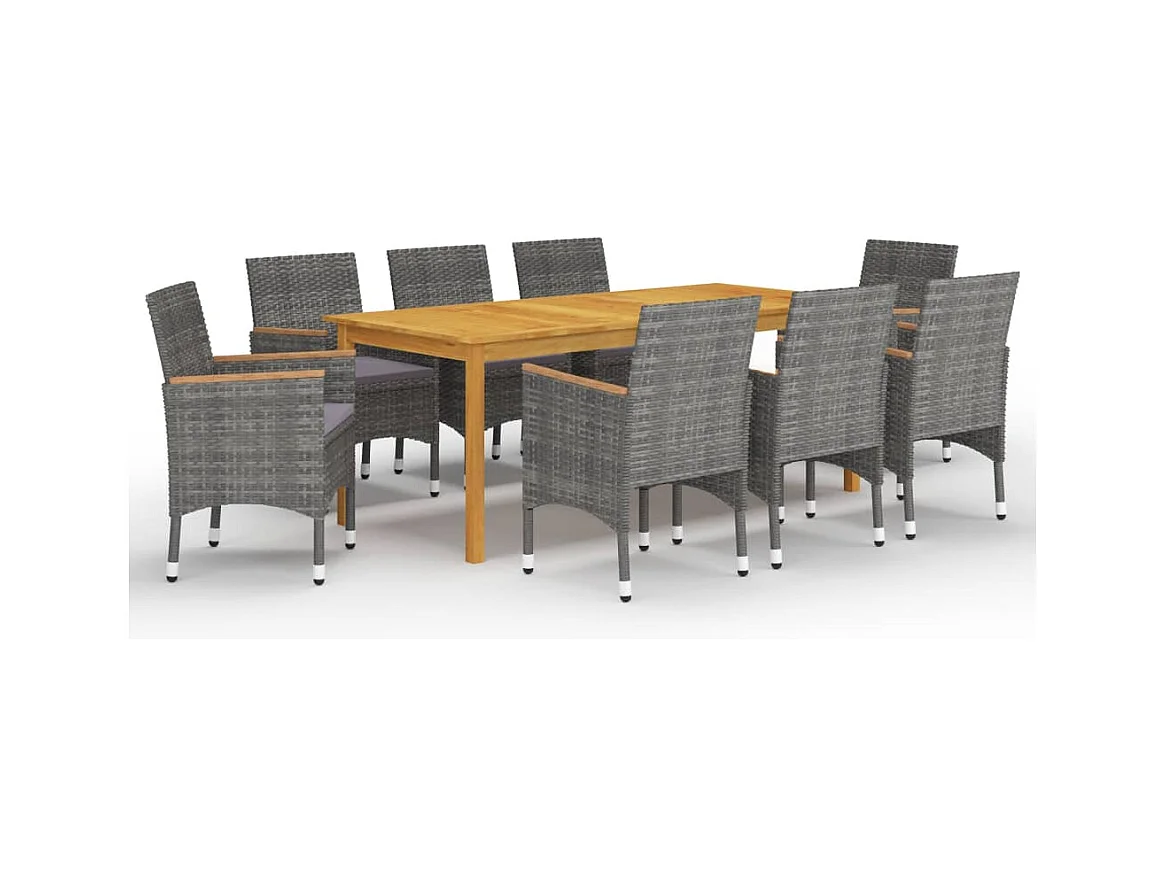 9 pcs conjunto de jantar para jardim cinzento