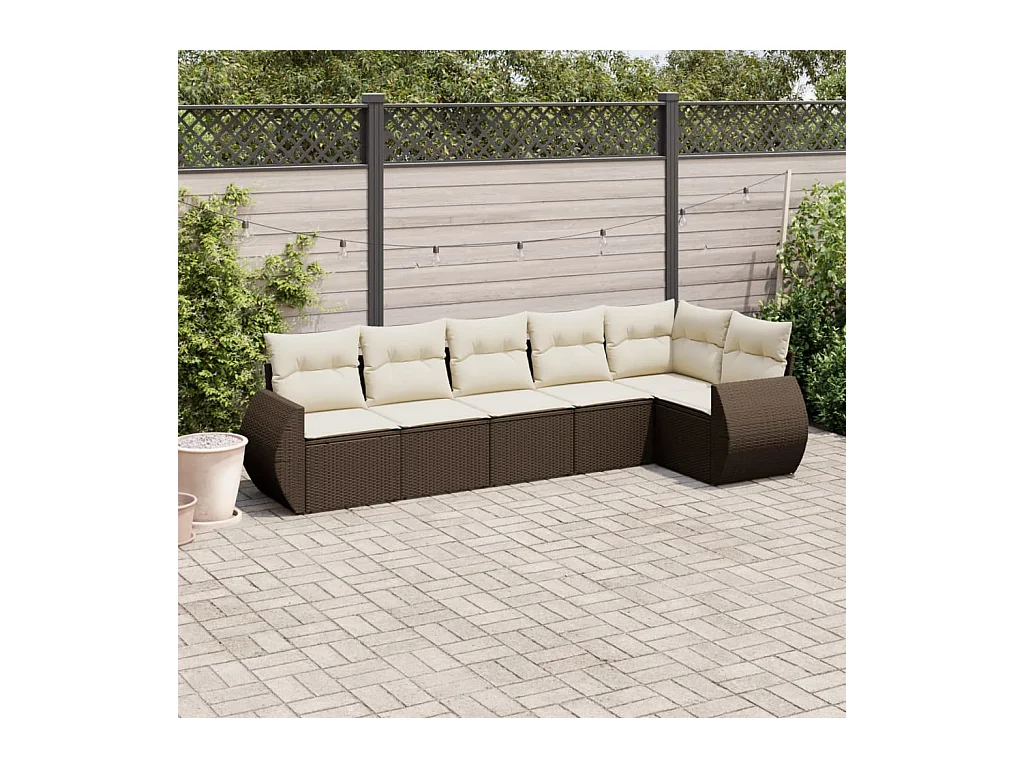 Salon de jardin avec coussins 6 pcs marron résine tressée