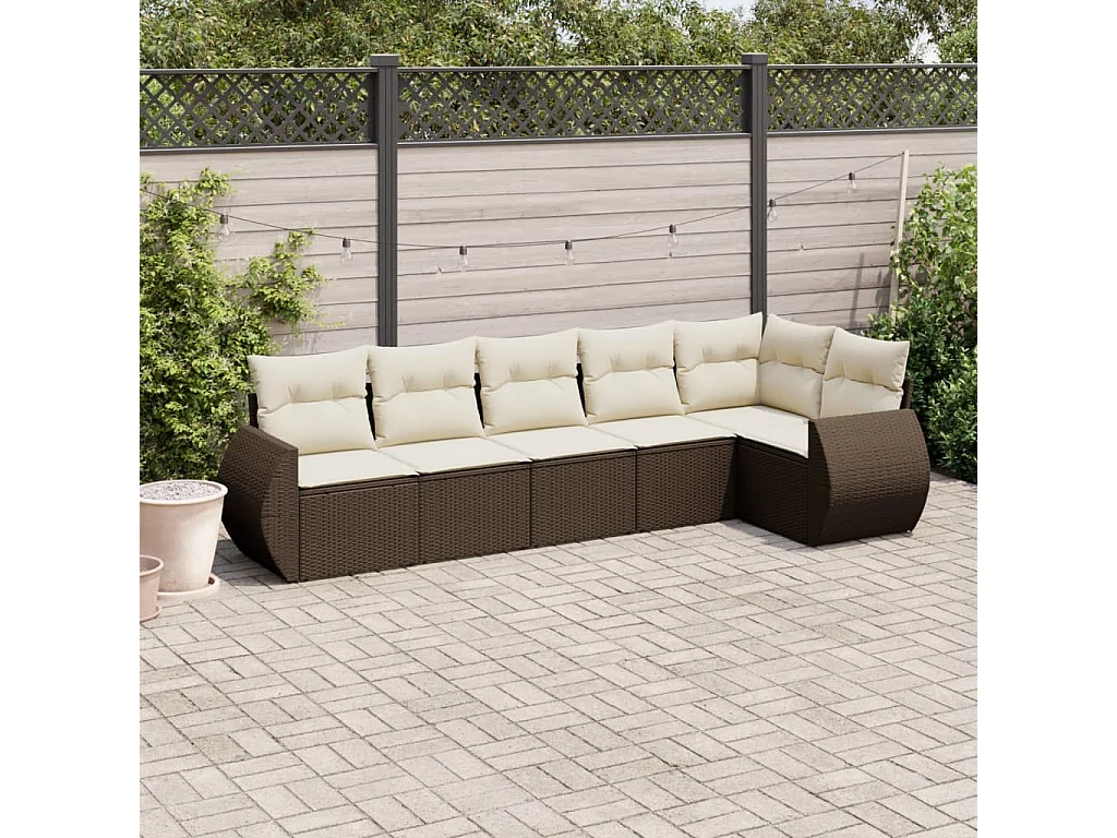 6-delige Loungeset met kussens poly rattan bruin