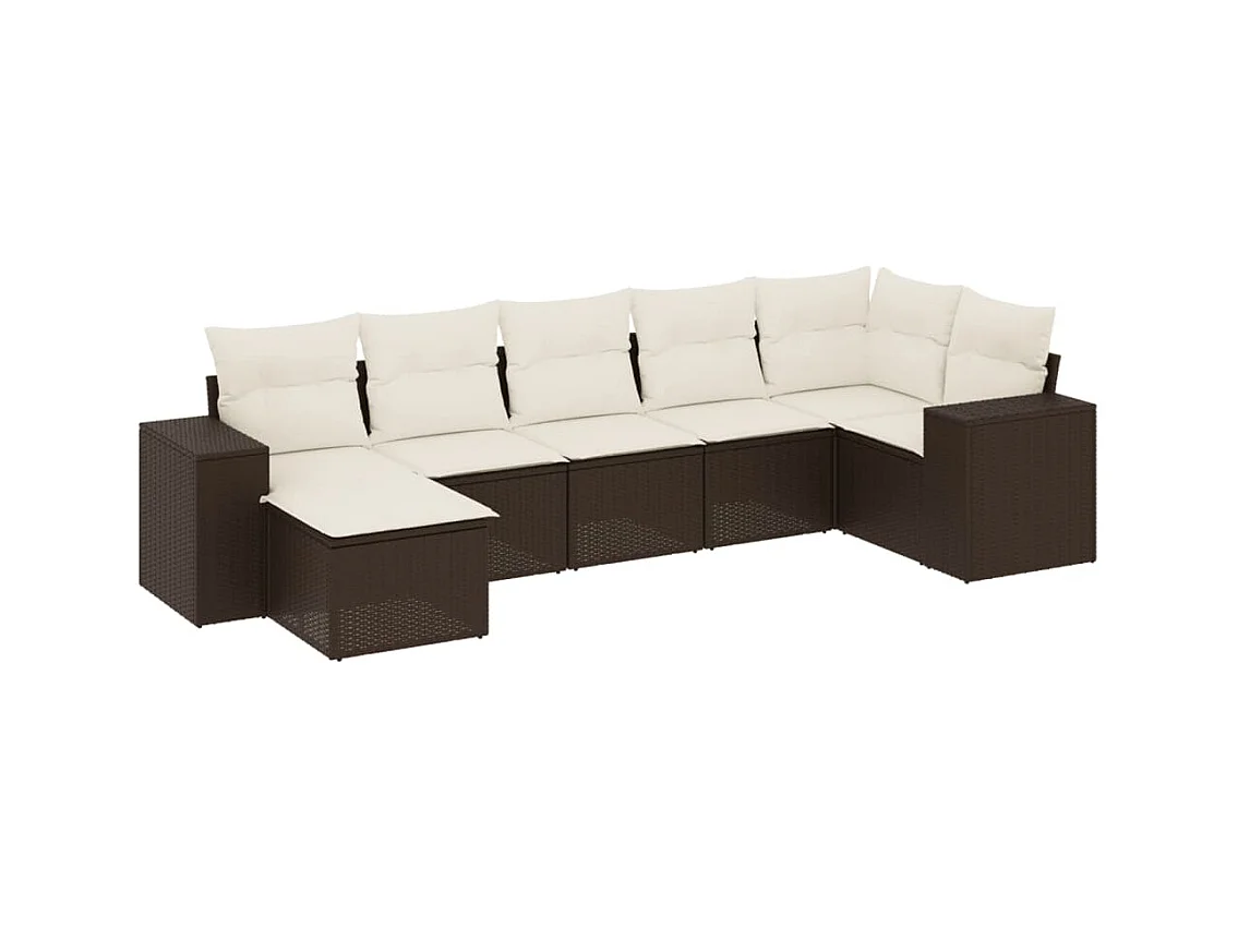 7-tlg. Garten-Sofagarnitur mit Kissen Braun Poly Rattan