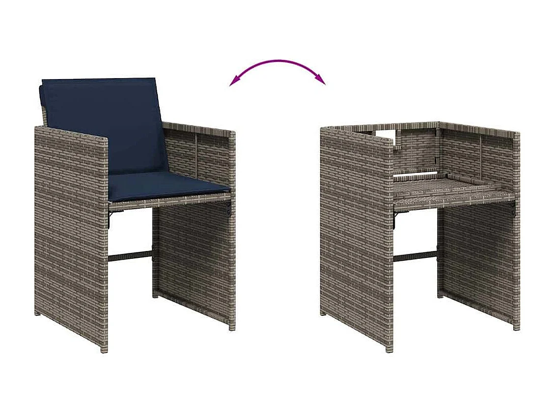 Ensemble à manger de jardin 9 pcs coussins gris résine tressée