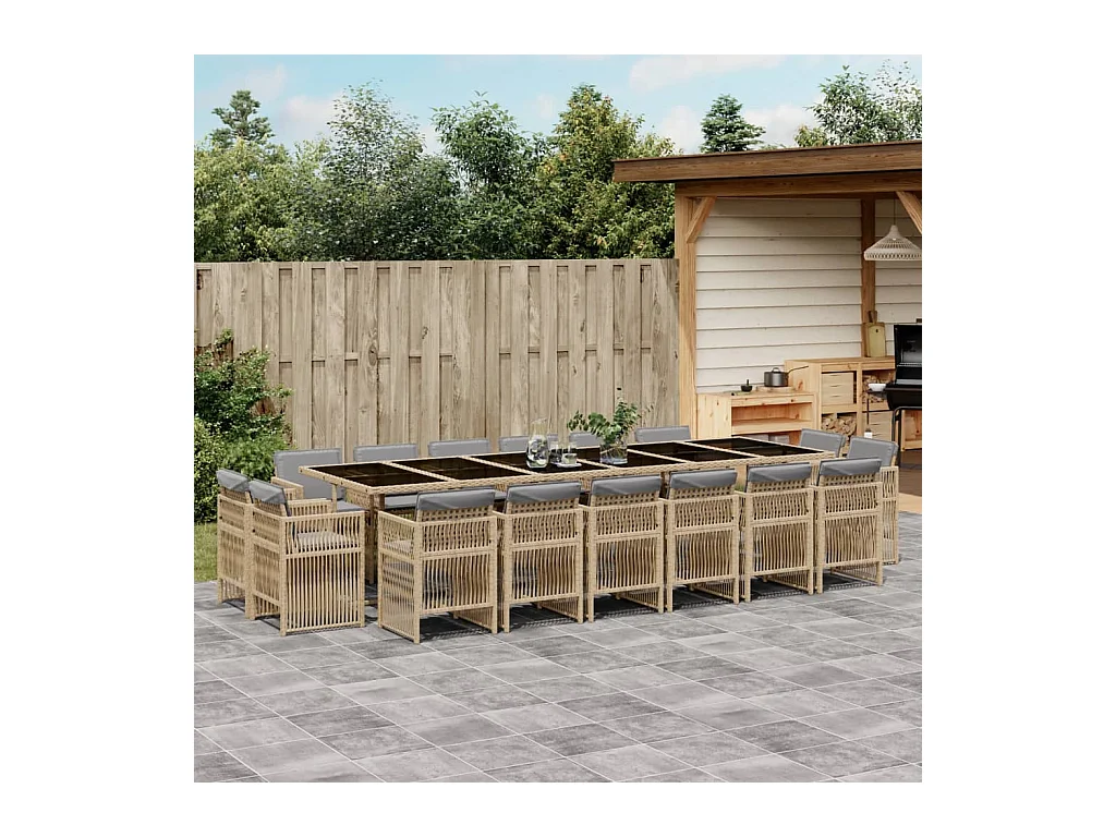 Ensemble à manger de jardin et coussins 17 pcs mélange beige