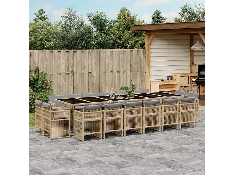 Ensemble à manger de jardin et coussins 17 pcs mélange beige