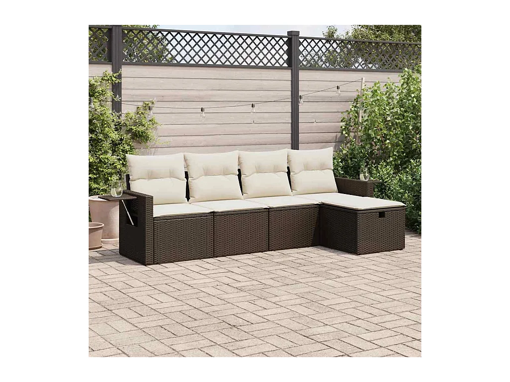 5-tlg. Garten-Sofagarnitur mit Kissen Braun Poly Rattan