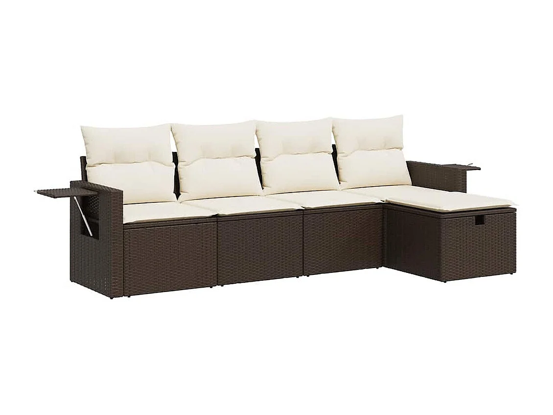 5-tlg. Garten-Sofagarnitur mit Kissen Braun Poly Rattan