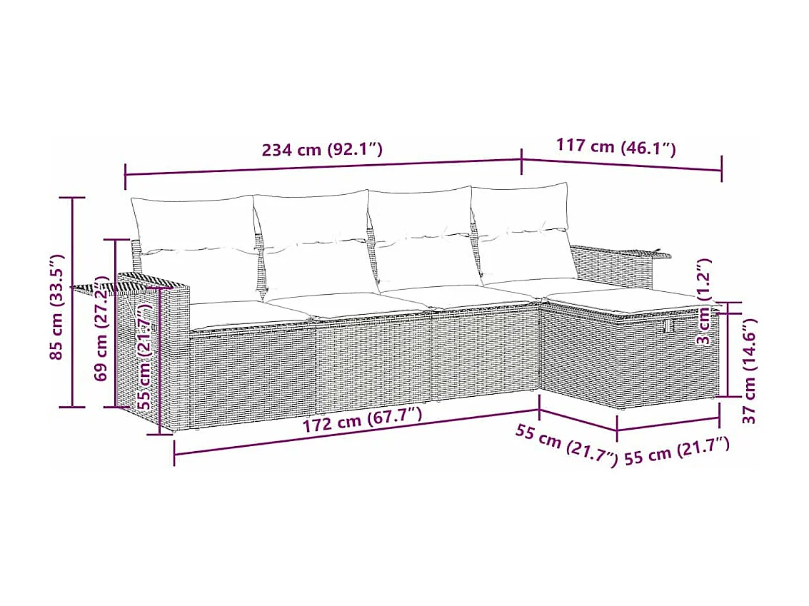 5-tlg. Garten-Sofagarnitur mit Kissen Braun Poly Rattan