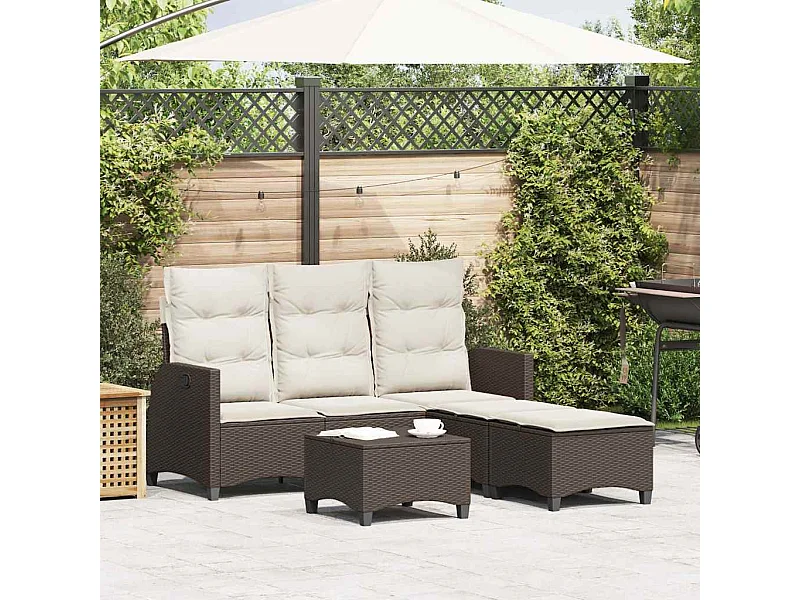 3-delige Tuinbankstel met kussens L-vormig poly rattan bruin